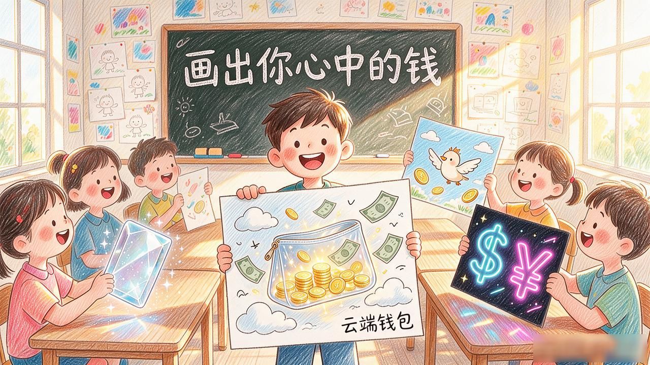 孩子用绘画理解虚拟资产_儿童画数字货币_儿童画启蒙数字货币教育