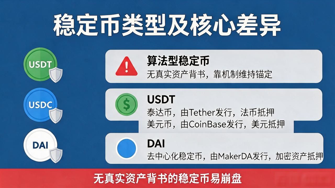 数字货币稳定币分哪几种？USDT、USDC、DAI区别在哪