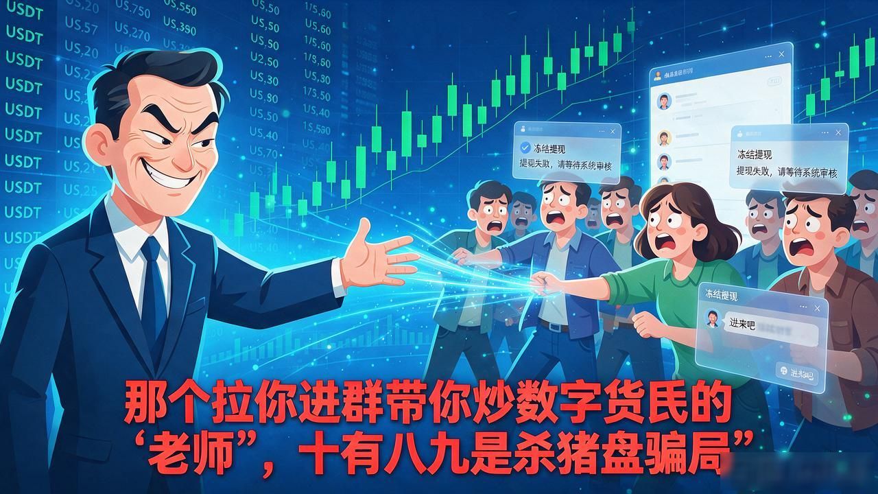 那个拉你进群带你炒数字货币的"老师"，十有八九是杀猪盘骗局