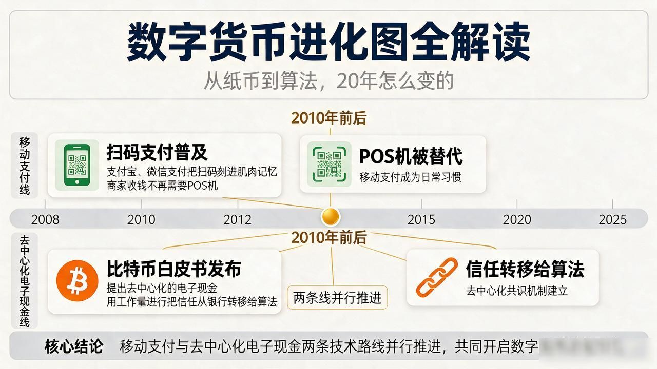 数字货币进化图_央行数字货币CBDC与比特币区别_数字货币从纸币到屏幕的演变路径